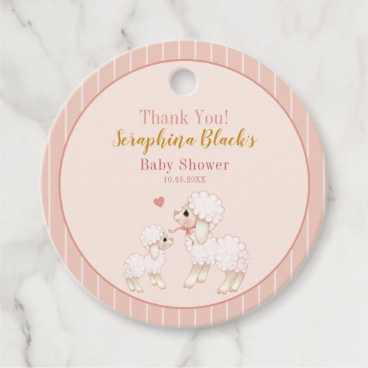Girly Pink Lamb Baby shower Dank je wel Bedankjes Labels (Voorkant)
