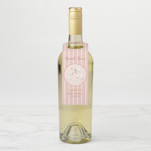 Girly Pink Lamb Baby shower Dank je wel Flessenhanger (Op fles)