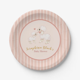 Girly Pink Lamb Baby shower Papieren Bordje