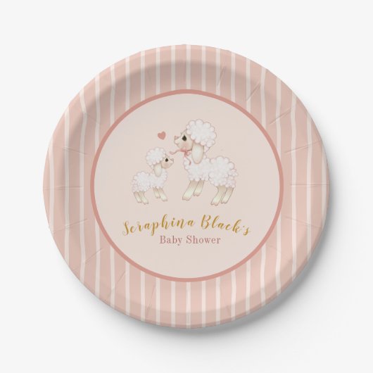 Girly Pink Lamb Baby shower Papieren Bordje (Voorkant)