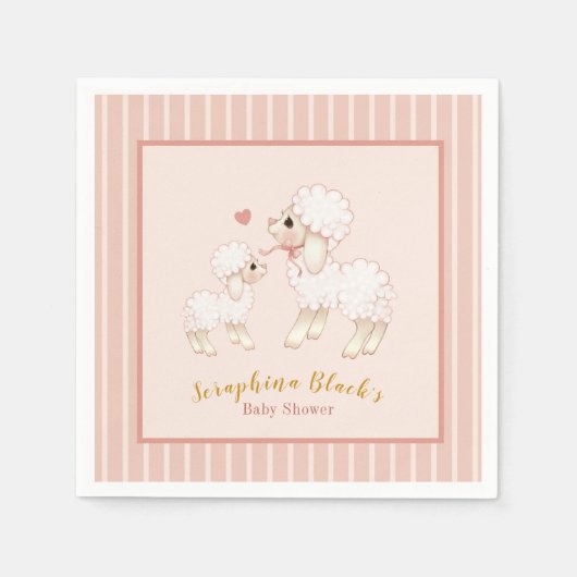 Girly Pink Lamb Baby shower Servet (Voorkant)