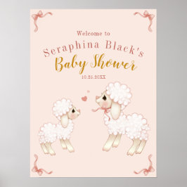 Girly Pink Lamb Baby shower Welkom Poster