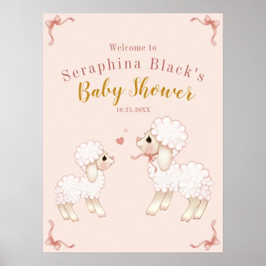 Girly Pink Lamb Baby shower Welkom Poster (Voorkant)