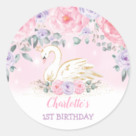 Girly Pink Lavendel Swan Prinses Verjaardagsgunste Ronde Sticker