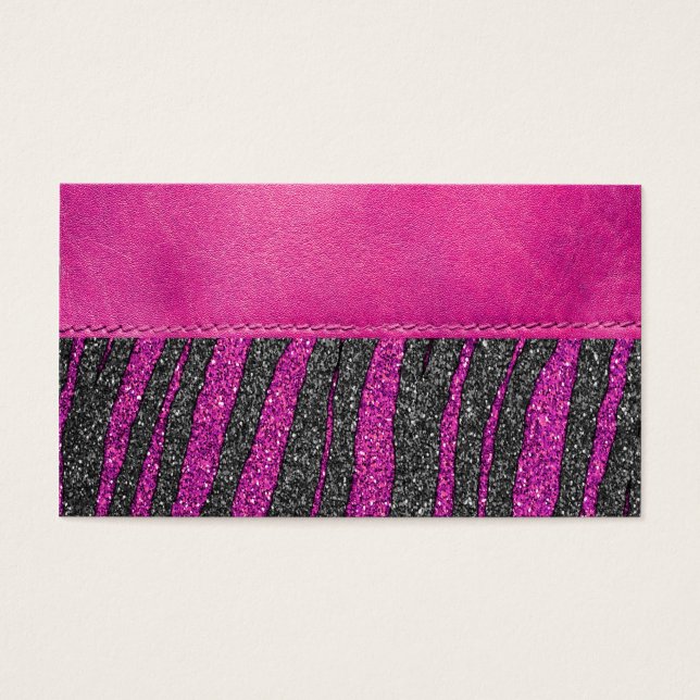 Girly Pink Leather Zebra Pattern Glitter Print Visitekaartjes (Voorkant)