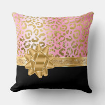 Girly Pink Leopard & Black Gold Bow Ribbon