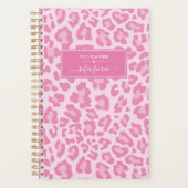 Girly Pink Leopard Elegant Script Name 2021 Planner (Voorkant)