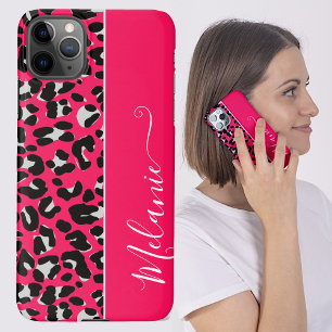 Girly Pink Leopard Patroon Achtergrond Aangepaste iPhone 11Pro Max Hoesje
