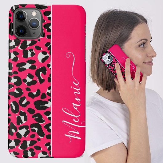 Girly Pink Leopard Patroon Achtergrond Aangepaste iPhone Hoesje