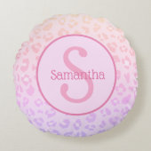 Girly Pink Leopard Print Aangepast Monogram Rond Kussen (Voorkant)