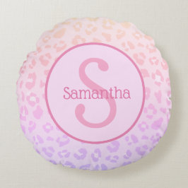 Girly Pink Leopard Print Aangepast Monogram Rond Kussen