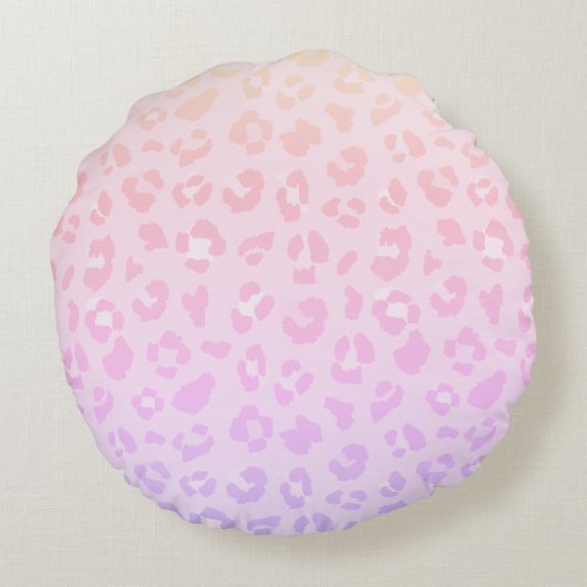 Girly Pink Leopard Print Aangepast Monogram Rond Kussen (Achterkant)