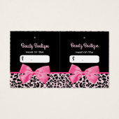 Girly Pink Leopard Print Bow Boutique Hang Labels Visitekaartjes (Voorkant)