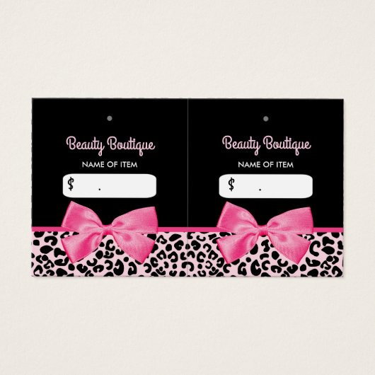 Girly Pink Leopard Print Bow Boutique Hang Labels Visitekaartjes (Voorkant)