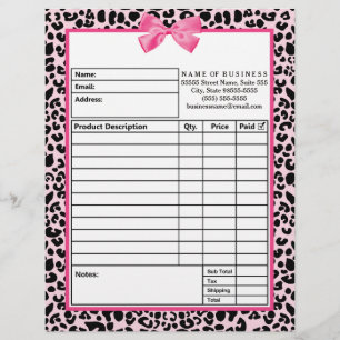 Girly Pink Leopard Print Bow Boutique Order Forms Gepersonaliseerd Briefhoofd
