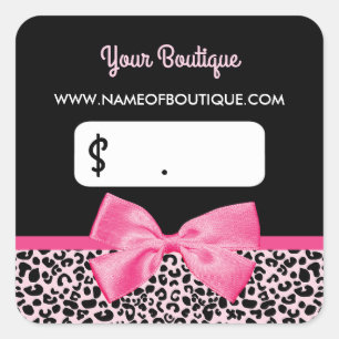 Girly Pink Leopard Print Bow Boutique Price Label