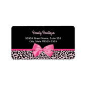 Girly Pink Leopard Print Cute Bow Beautique Etiket (Voorkant)