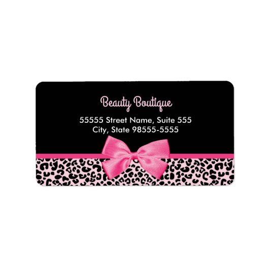 Girly Pink Leopard Print Cute Bow Beautique Etiket (Voorkant)