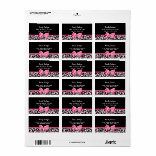 Girly Pink Leopard Print Cute Bow Beautique Etiket (Full Sheet)