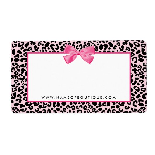 Girly Pink Leopard Print Cute Bow Beautique Etiket (Voorkant)