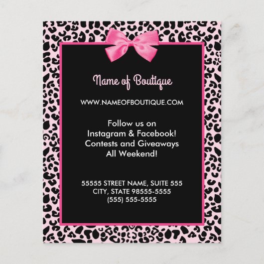 Girly Pink Leopard Print Cute Bow Beautique Flyer (Achterkant)