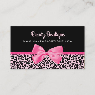 Girly Pink Leopard Print Cute Bow Beautique Visitekaartje