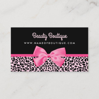 Girly Pink Leopard Print Cute Bow Beautique Visitekaartje