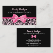 Girly Pink Leopard Print Cute Bow Beautique Visitekaartje (Voorkant / Achterkant)