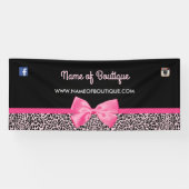 Girly Pink Leopard Print Cute Bow Boutique 6 ft Spandoek (Horizontaal)