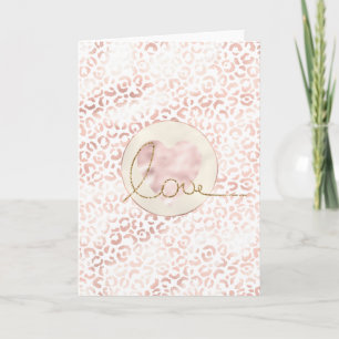 Girly Pink Leopard Print Hart Goud Glitter Love Kaart