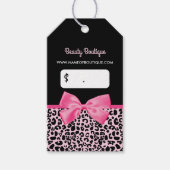 Girly Pink Leopard Print Schattigee Boog Foto Prij Cadeaulabel (Voorkant)