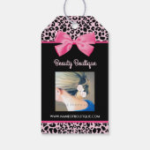 Girly Pink Leopard Print Schattigee Boog Foto Prij Cadeaulabel (Achterkant)