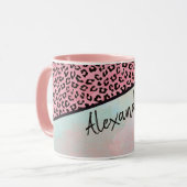 Girly Pink Leopard Waterverf Naam toevoegen Mok (Voorkant links)