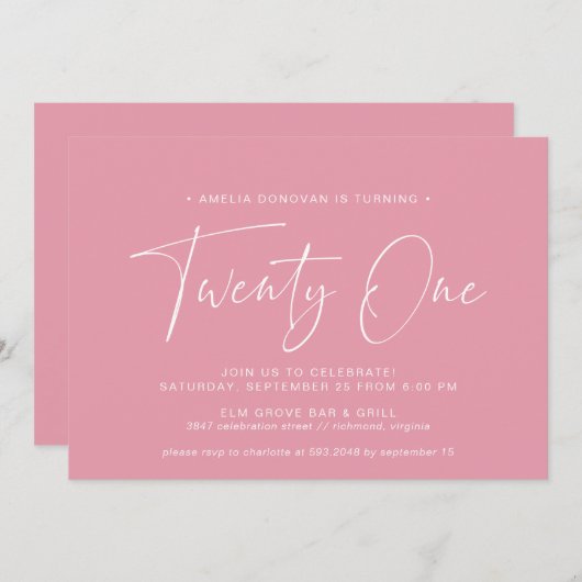 Girly Pink | Leuk Modern Script 21st Verjaardag Kaart (Voorkant / Achterkant)