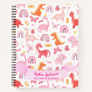 Girly Pink Leuke Dino Dinosaur Aangepaste naam Notitieboek