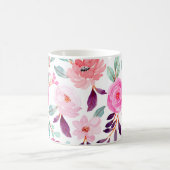 Girly Pink Lila Floral Pattern Koffiemok (Center)