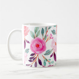 Girly Pink Lila Floral Pattern Koffiemok