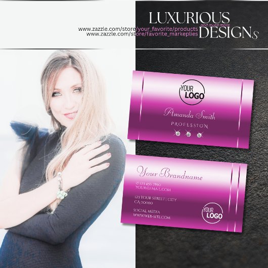 Girly Pink Lila Shimmer Sparkle Diamonds voeg Logo Visitekaartje