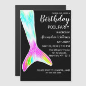 Girly Pink Lime Green Mermaid Tail Pool Birthday M Magnetische Uitnodiging (Voorkant / Achterkant)