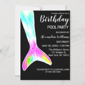 Girly Pink Lime Green Mermaid Tail Pool Birthday M Magnetische Uitnodiging (Voorkant)