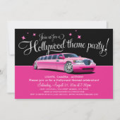 Girly Pink Limo Hollywood Theme Party Kaart (Voorkant)