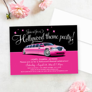 Girly Pink Limo Hollywood Theme Party Kaart