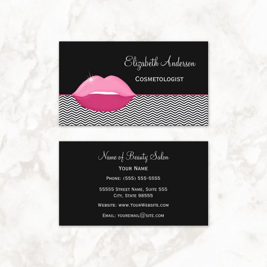 Girly Pink Lips Chevron Cosmetoloog Visitekaartje
