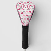 Girly Pink Love Heart Monogram, gepersonaliseerd Golfheadcover (Voorkant)