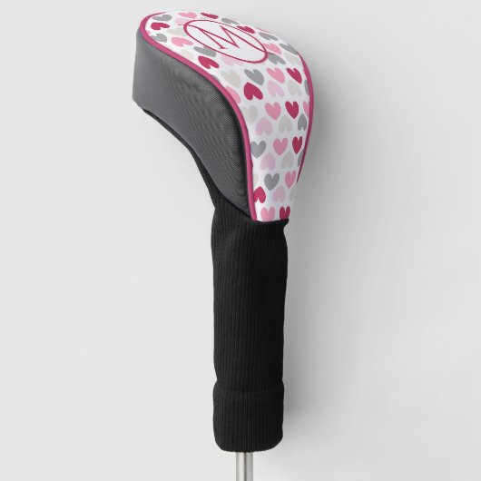 Girly Pink Love Heart Monogram, gepersonaliseerd Golfheadcover (Schuin)