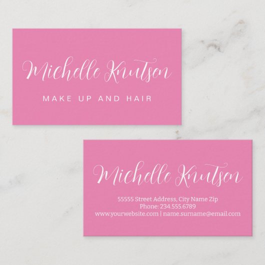 Girly Pink Make-up Artiest Haarsalon Visitekaartje (Voorkant / Achterkant)