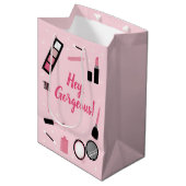 Girly Pink Makeup Glamor Birthday Medium Cadeauzakje (Voorkant Gekanteld)