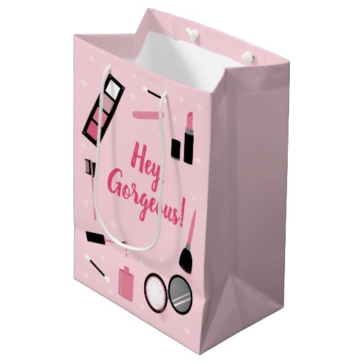 Girly Pink Makeup Glamor Birthday Medium Cadeauzakje (Voorkant Gekanteld)