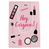 Girly Pink Makeup Glamor Birthday Medium Cadeauzakje (Achterkant)