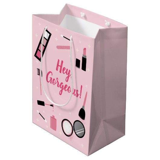 Girly Pink Makeup Glamor Birthday Medium Cadeauzakje (Achterkant Gekanteld)